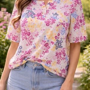 Style & Co. Pink and Yellow Floral Blouse